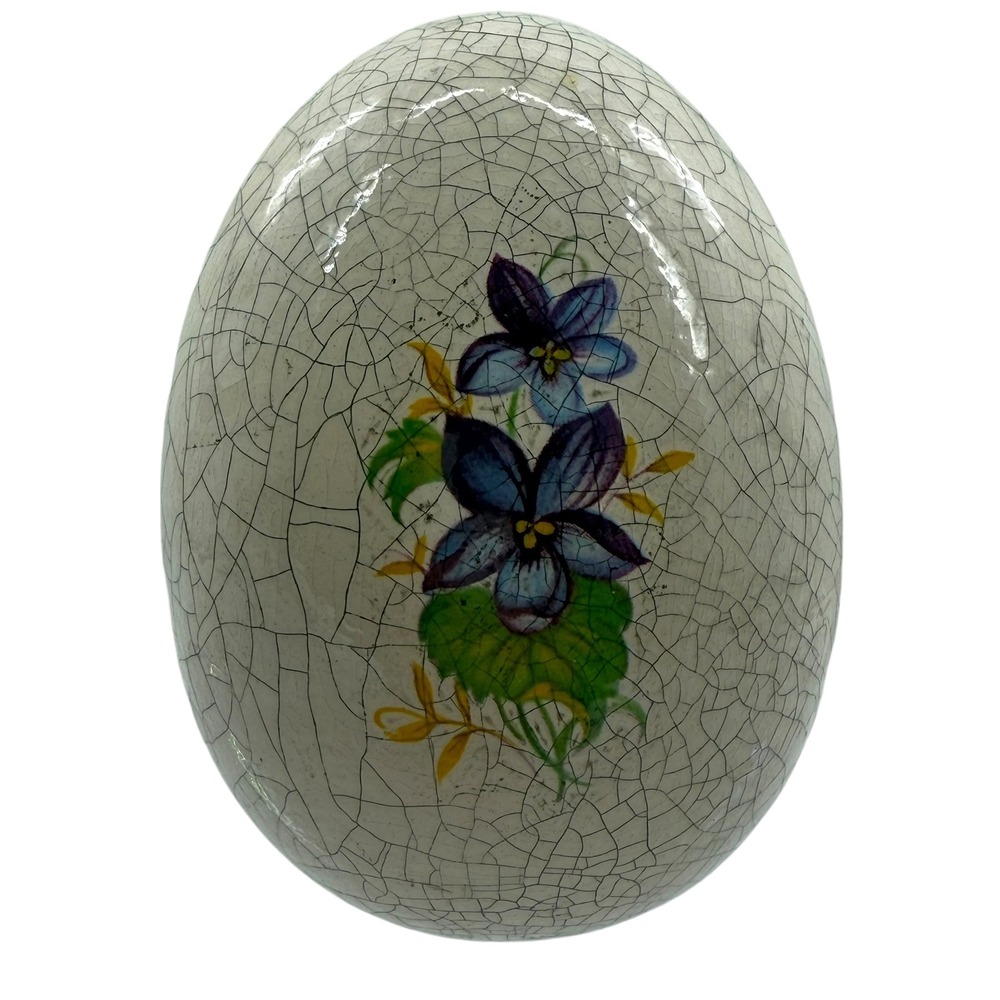 Vintage Crackle Glaze Egg Floral Decoration Display Easter Spring Decor Cottage